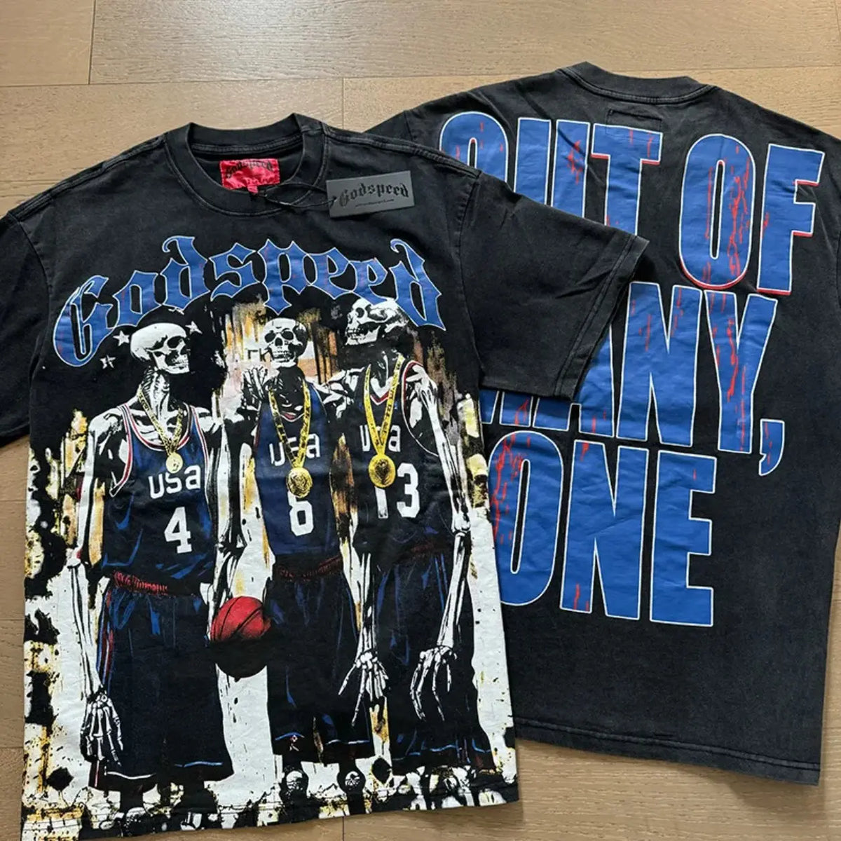 European American Casual Y2K GODSPEED Trade Rock Band Retro Washing Short Sleeve T-Shirt Casual Loose Men Women Couples Bottom Shirt