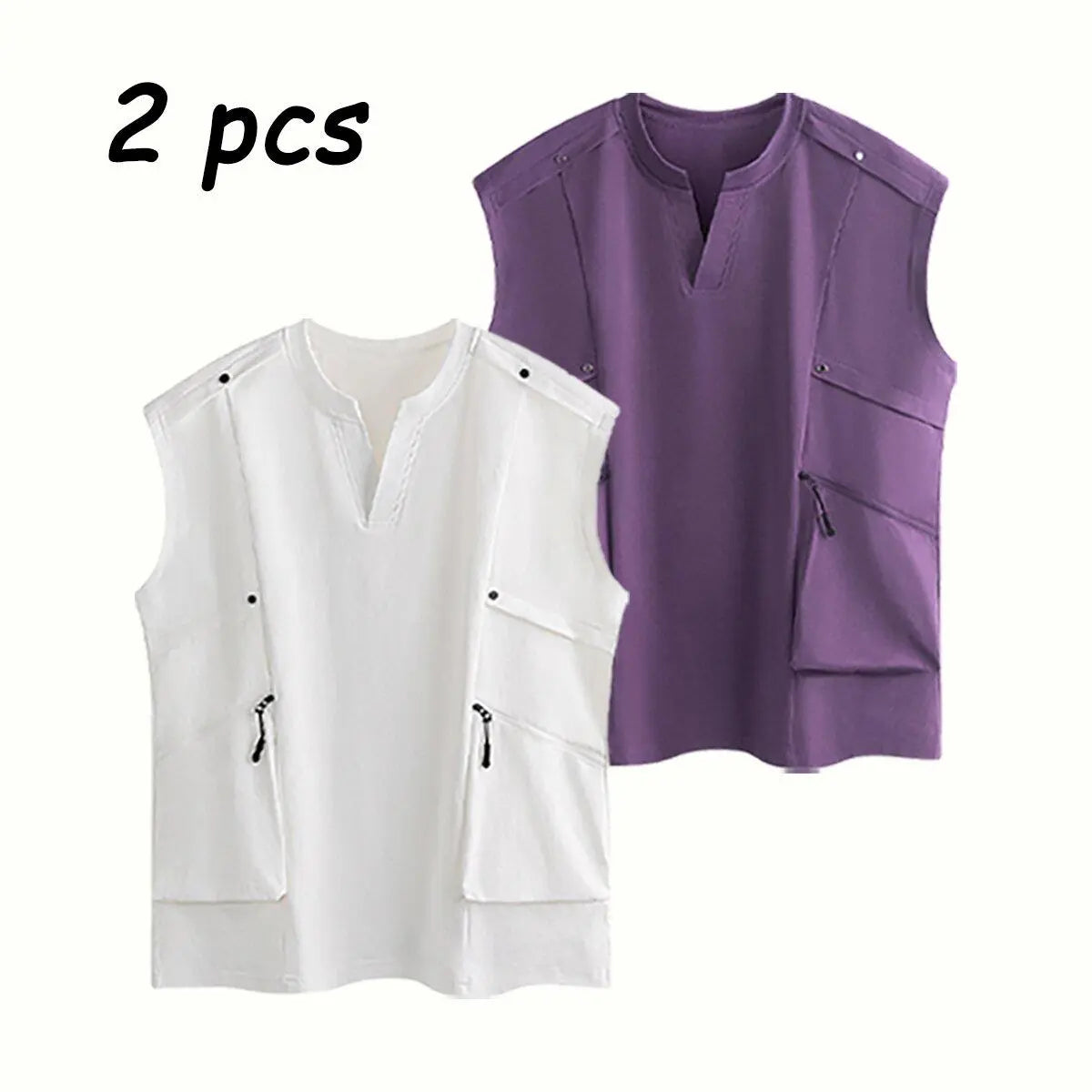 2-Pack Men’s Minimalist Cargo Vest – Loose Fit Breathable Sleeveless Shirt for Everyday Casual Wear