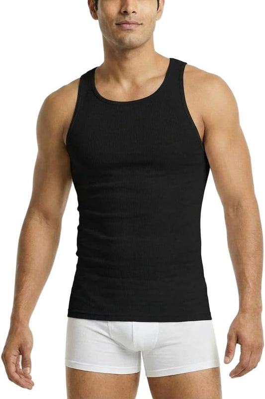 Men’s 3-Pack 100% Cotton Ribbed Sleeveless A-Shirt Tank Top Undershirt