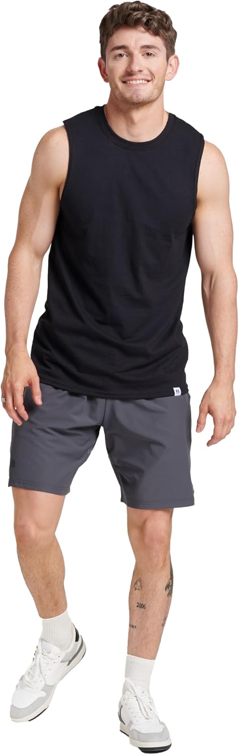 Russell Athletic Men's Dri-Power Cotton Blend Sleeveless Muscle Shirts,Moisture Wicking,Odor Protection, UPF 30+, Sizes S-4X