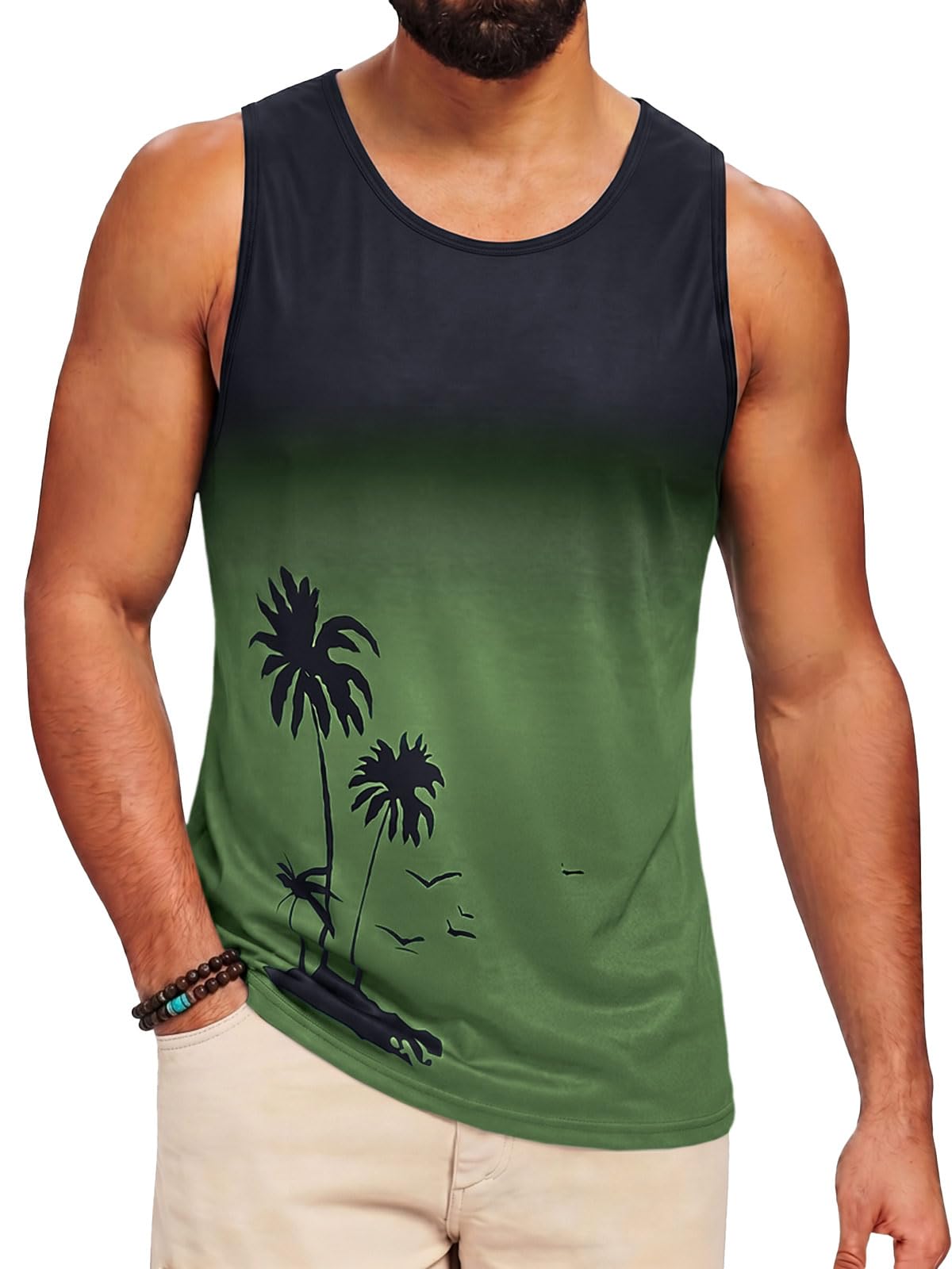 Runcati Mens Graphic Tank Tops Sleeveless Palm Tree Shirts Beach Top