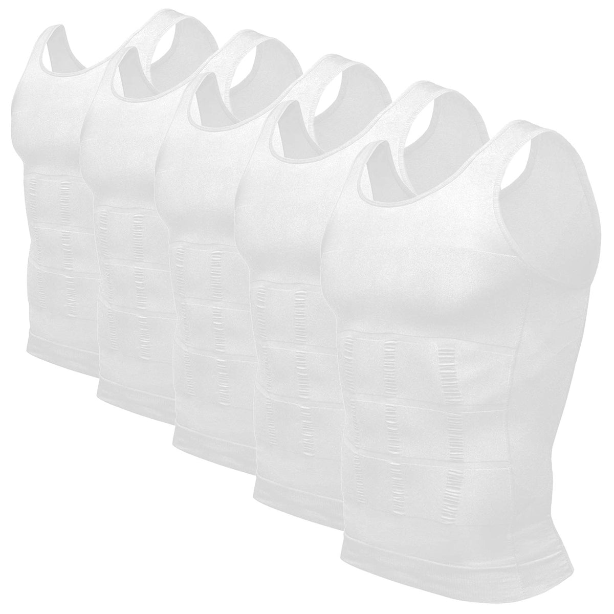 Odoland 5 Pack Men's Compression Shirt Body Shapewear Tummy Tank Top