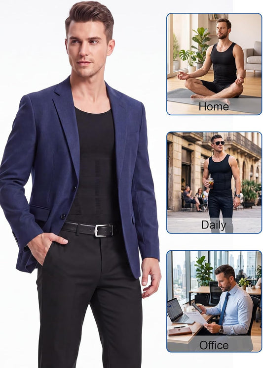 Odoland Men Compression Shirt 3 Pack Body Shaper Vest Tank Top