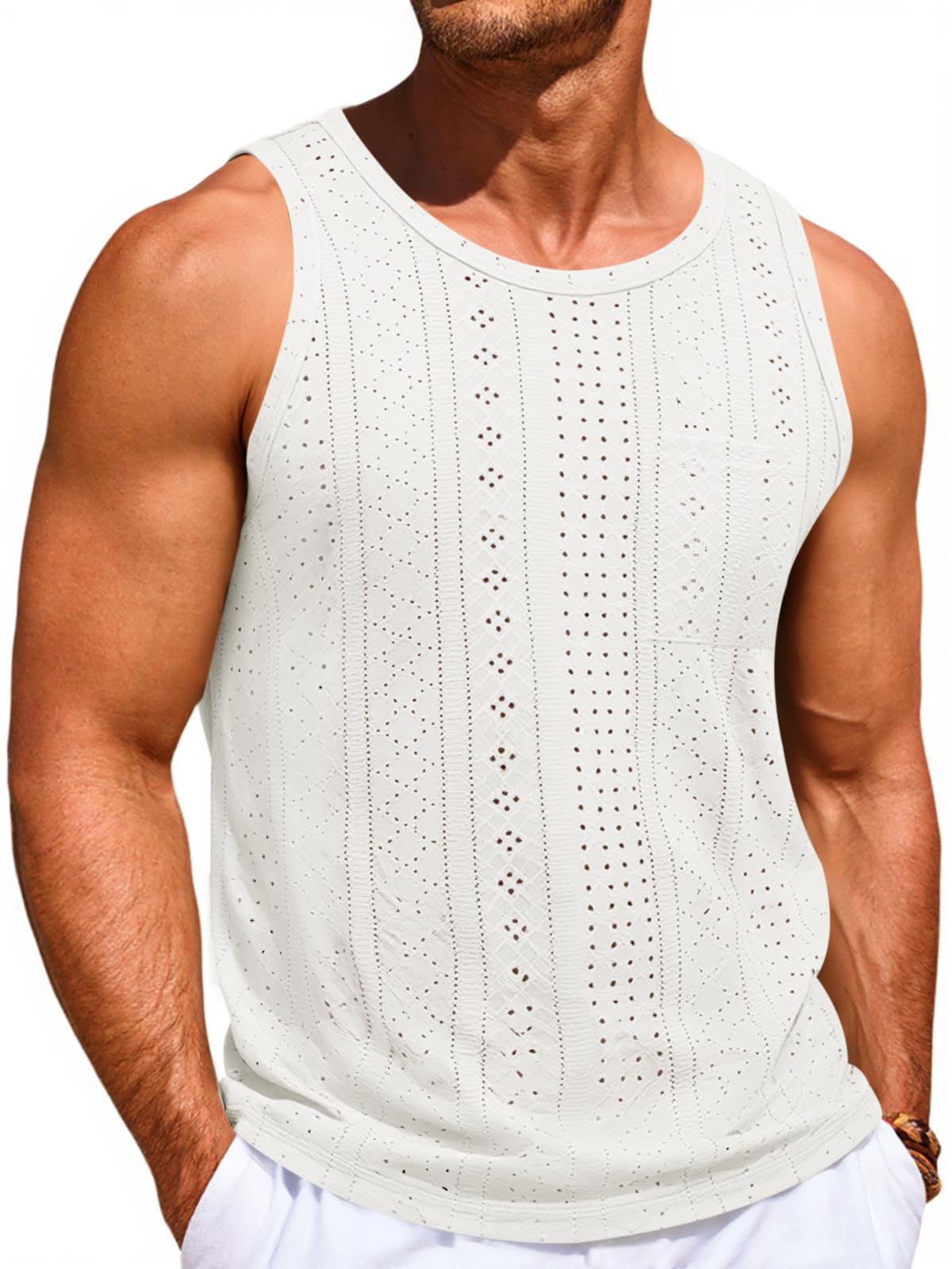 Runcati Mens Tank Tops Sleeveless Hollow Out T-Shirts