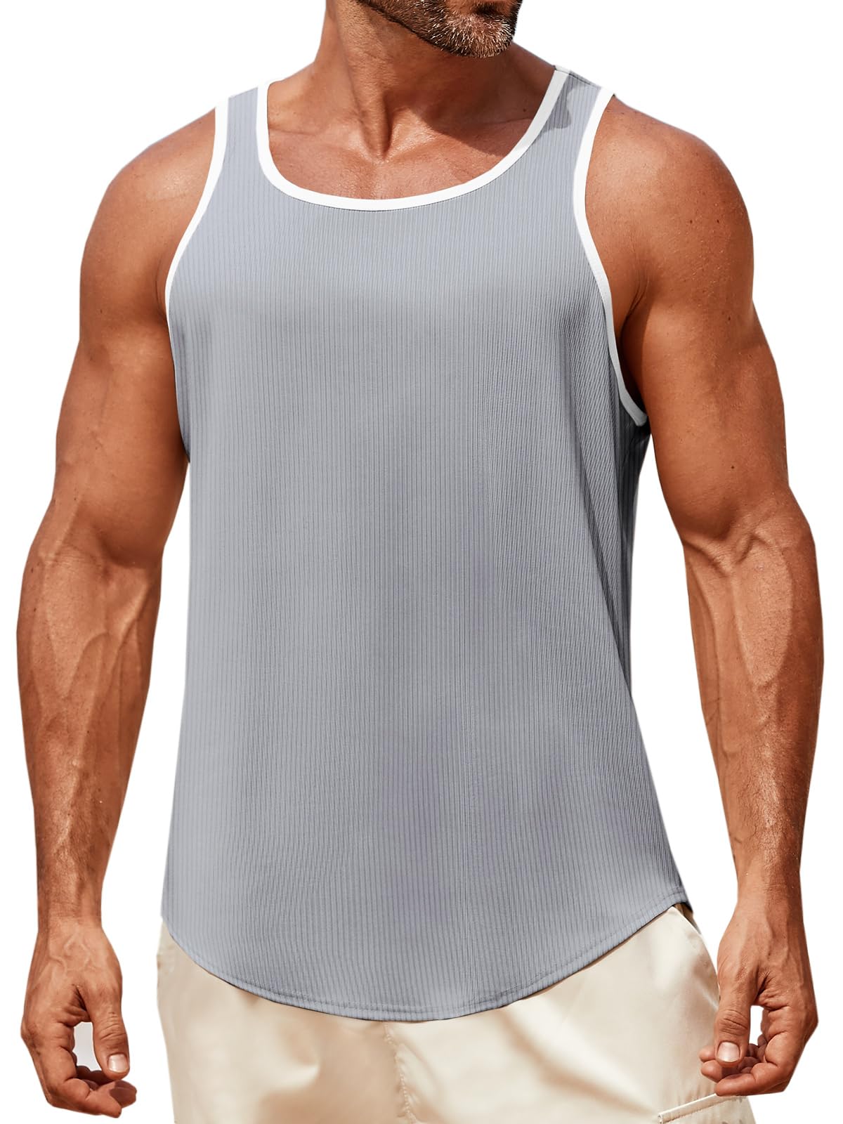 Runcati Mens Sleeveless Tank Tops Workout Muscle Gym Knitted Ribbed Shirt
