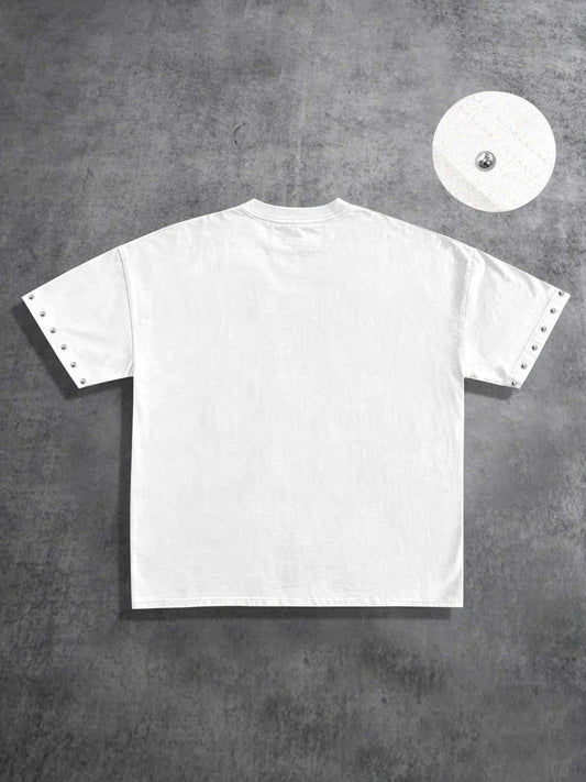 Unisex Oversized Metal-Rivet Short-Sleeve T-Shirt, Vintage Loose Fit Distressed Retro Angel Kid Graphic Print, Valley Letter Casual Streetwear Top for 2026 Summer