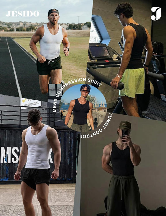 3 Pack Compression Shirt Men's Tummy Control Body Shaper Tank Top