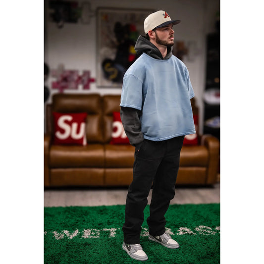 GAP Yeezy Oversized Fleece Yoke Round Neck Casual Menswear Top with Sleeves, Sports & Outdoor Sports Top