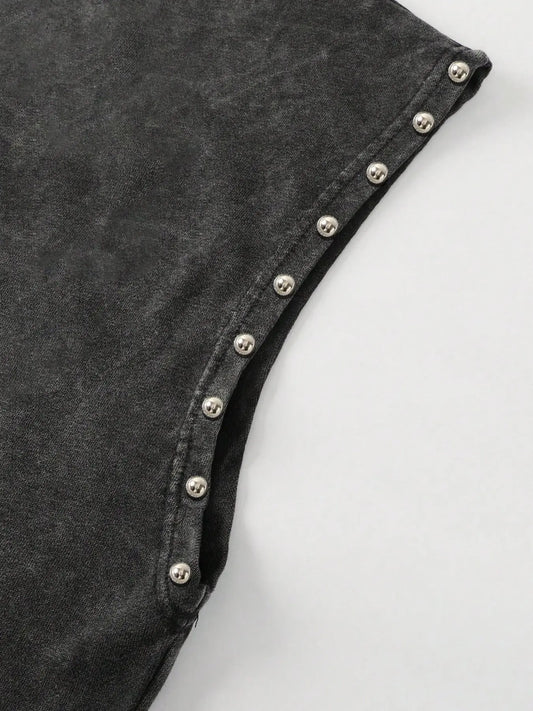 Men/Women Distressed Black Studded Sleeveless Vest, Y2K Gothic Casual Top, Vest Tops, for Streetwear, Menswear