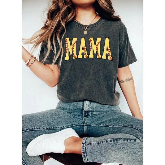 Unisex 100% Cotton Casual Short-Sleeve Crew Neck Print T-Shirt - 3XL, Regular Fit, Casual Comfy Tops, All Seasons, Softball Mama Mother's Day Gift, Unisex Clothes
