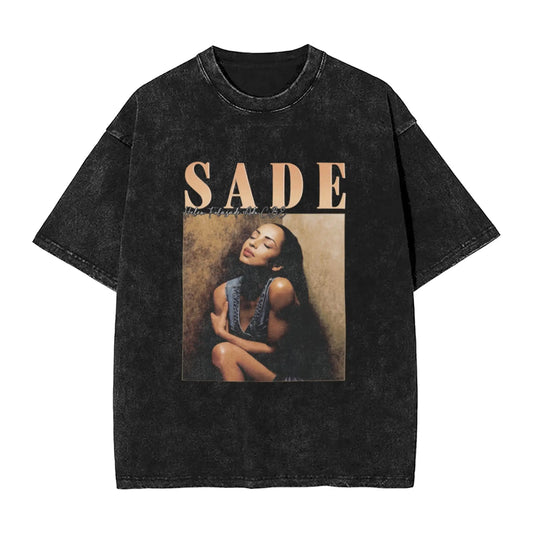 1PCS Men's Short-Sleeve Cotton Casual Top - Round Neck, Y2000 Swag Vintage Sade Graphic Band Shirt, Black & Golden Figure Print, Regular Fit Bohemian Retro Streetwear, Clothing Merch Flash Sale for Festival, Spring, Men's Stuff