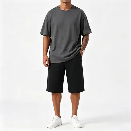 Men's 100% cotton Crew T-Shirts Set - Soft Loose Fit Navy Gray Black for Casual Daily Wear Streetwear Crewneck