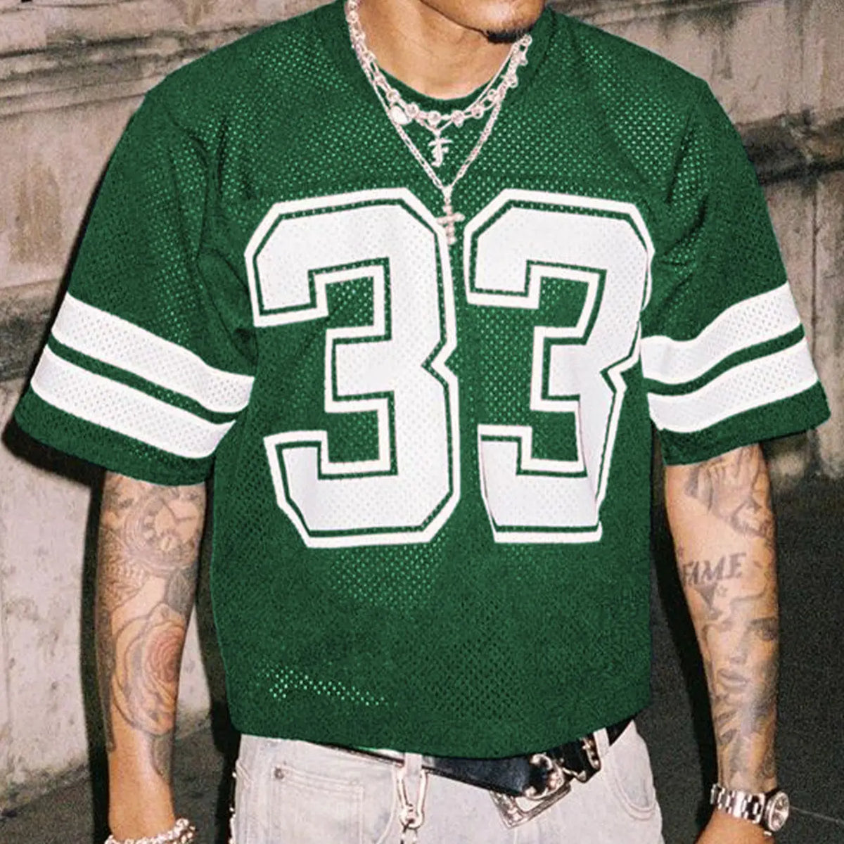 DealsForYouDays Spring To Summer Jersey Shirts Mesh Number Graphic Crew Neck Short Sleeve Streetwear Tee Loose Tops