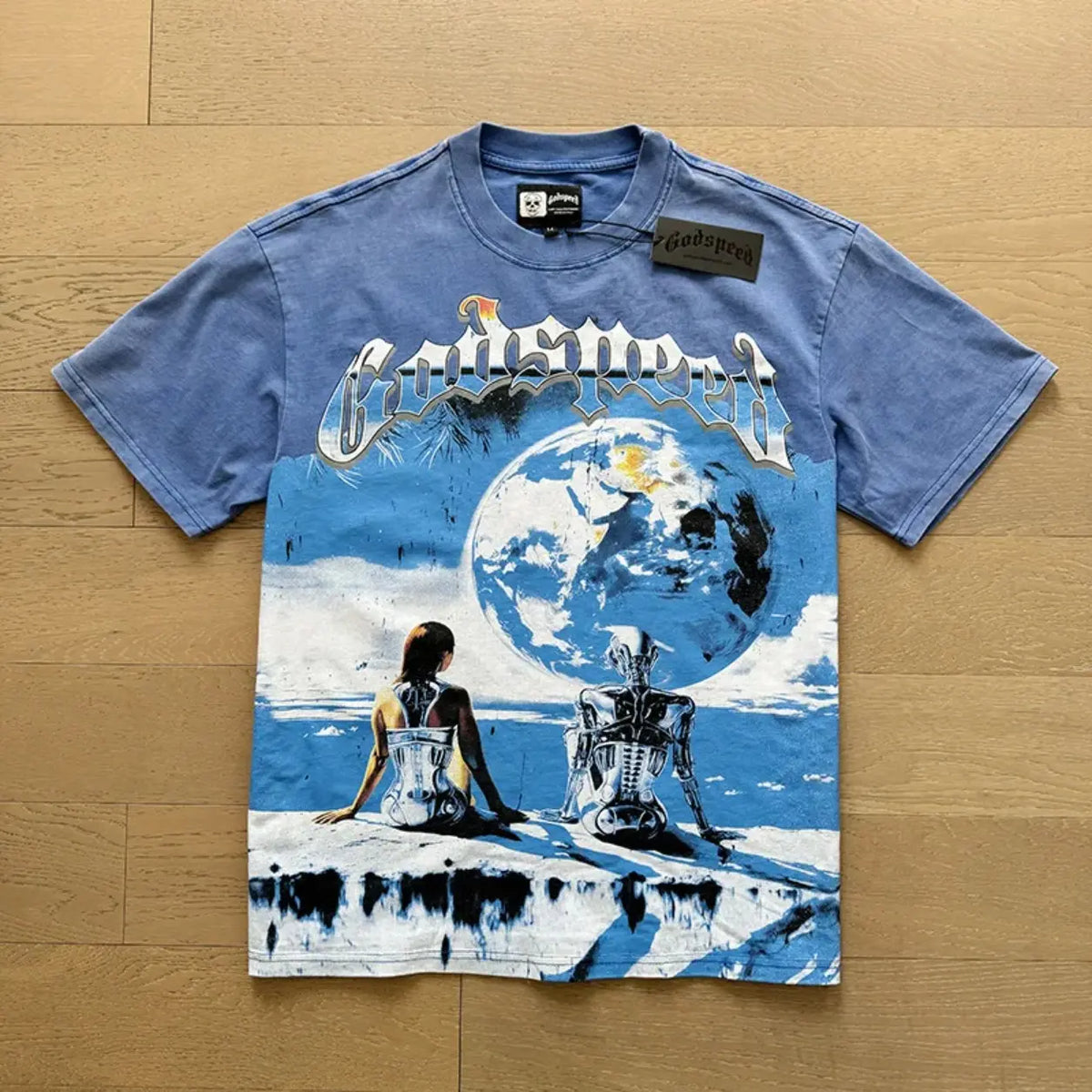 European American Casual Y2K GODSPEED Trade Rock Band Retro Washing Short Sleeve T-Shirt Casual Loose Men Women Couples Bottom Shirt
