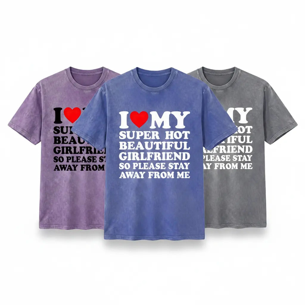 Men's Cotton Round Neck Short-Sleeve Graphic Tee - Casual Soft Men's Wear Top with Classic "I Love My Super Hot Girlfriend" Meme Print, Comfortable Male Clothing, Valentine's Day Mens Gifts for Outdoor Summer Use, Men's T Shirts, Meme Shirts