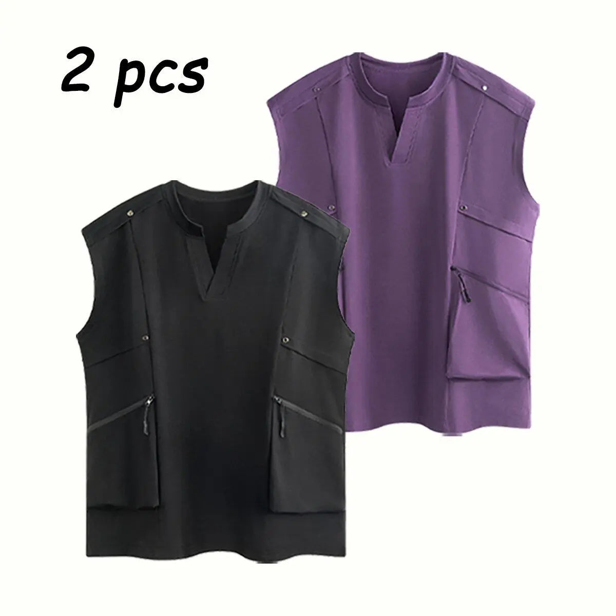 2-Pack Men’s Minimalist Cargo Vest – Loose Fit Breathable Sleeveless Shirt for Everyday Casual Wear