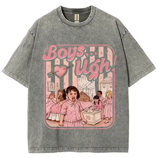 Women's Unisex Vintage Washed Cotton Graphic T-Shirt - 90s Movie "Boys...Ugh!" Funny Quote, Casual Fit Streetwear Shirts for Women with Soft Fabric