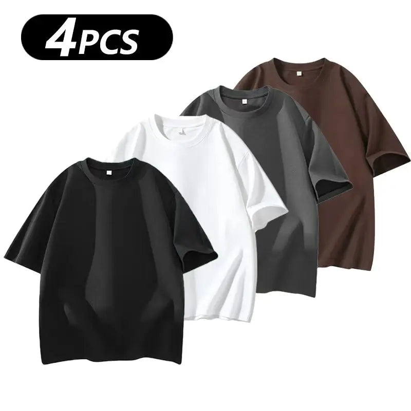 Men's 100% cotton Crew  T-Shirts Set - Soft Loose Fit Navy Gray Black for Casual Daily Wear Streetwear Crewneck