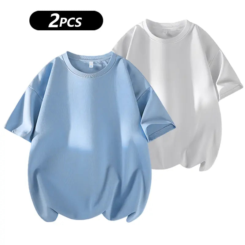 Men's 100% cotton Crew  T-Shirts Set - Soft Loose Fit Navy Gray Black for Casual Daily Wear Streetwear Crewneck