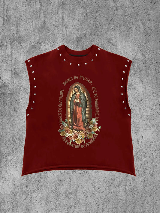 Unisex Vintage Sleeveless Vest, Virgin Mary Print, Loose Casual Sleeveless Top, vest tops, Daily Wear, Men's All-Season Clothing, Gamis, menswear