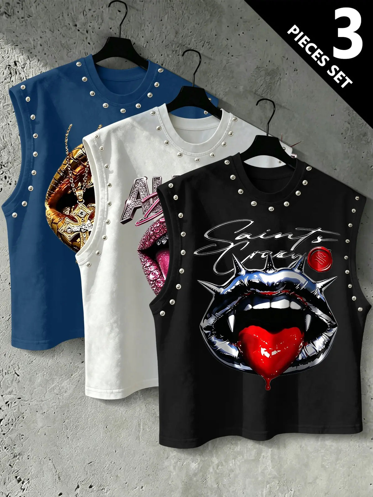Men's Punk Style Vest, Tribal Print, Metal Rivets, Breathable Knit Fabric, Streetwear Fashion, Comfortable and Durable, Fitted Sleeveless, Graphic Sleeveless Vest, Streetwear Tank Vest, Breathable Sleeveless Design, Knitted Vest