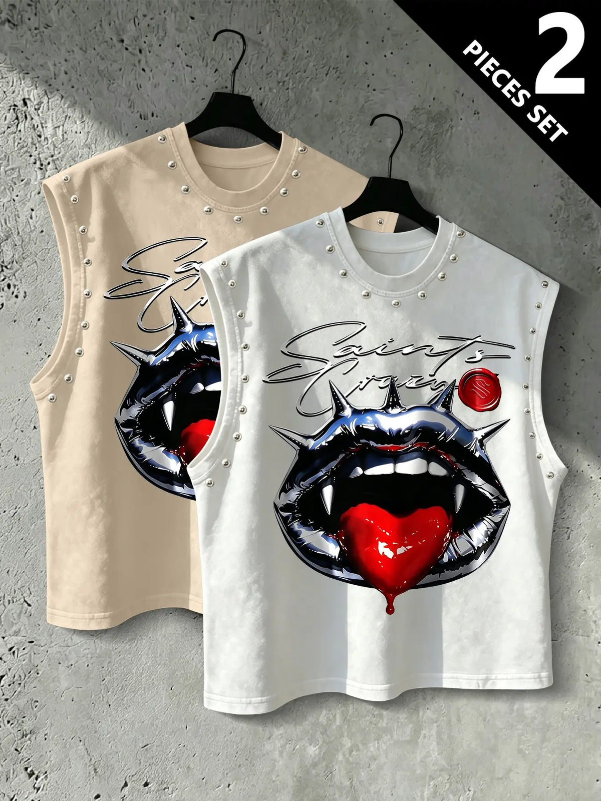 Men's Punk Style Vest, Tribal Print, Metal Rivets, Breathable Knit Fabric, Streetwear Fashion, Comfortable and Durable, Fitted Sleeveless, Graphic Sleeveless Vest, Streetwear Tank Vest, Breathable Sleeveless Design, Knitted Vest