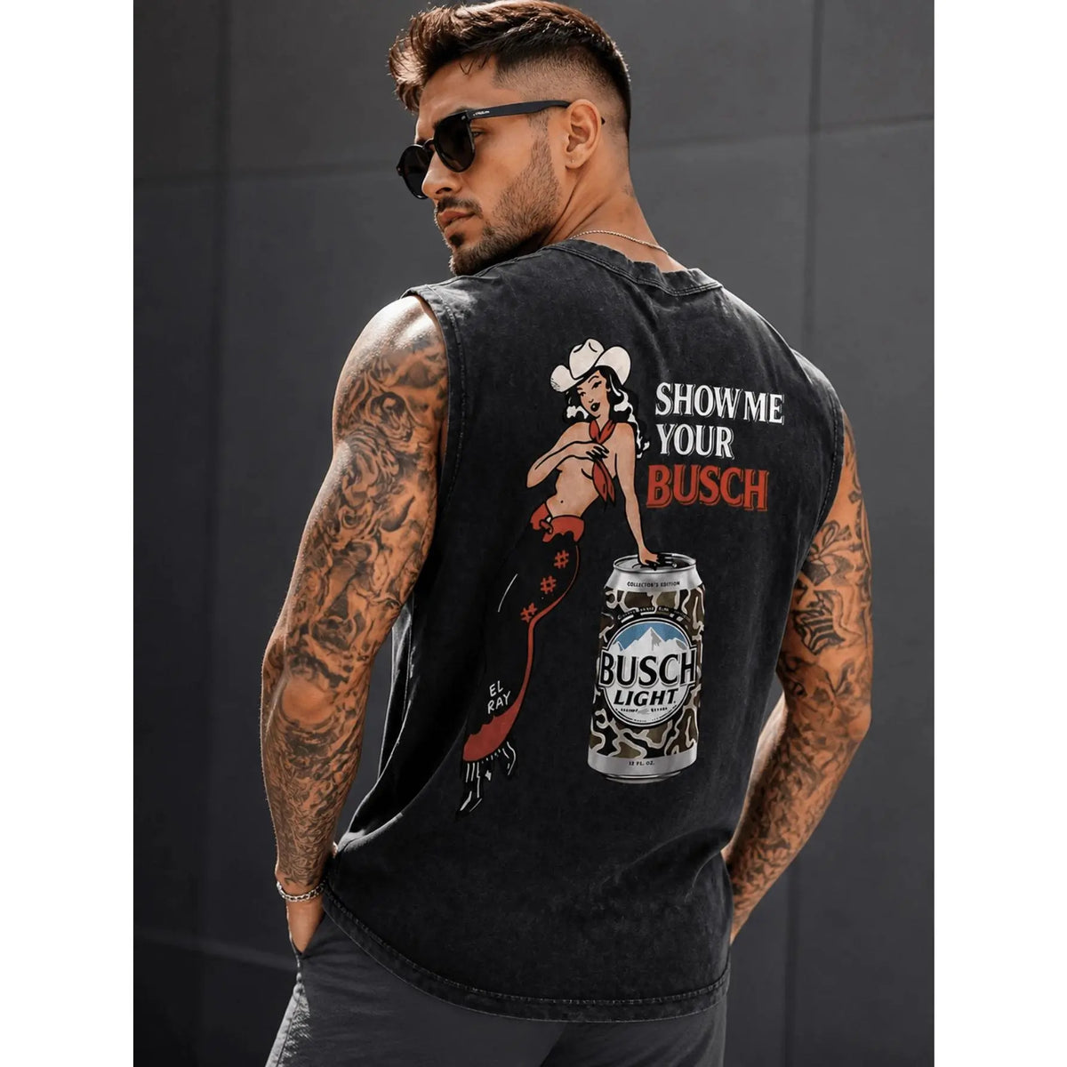 Men's Digital Print Vintage Washed Pull-On Vest - Menswear Tops, Loose Fit, Casual Street Style, Essential Everyday Item, Multi-Size, All Seasons