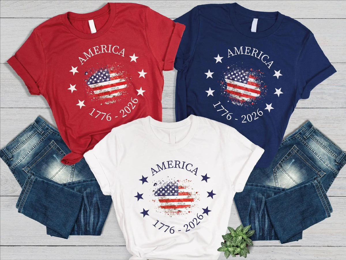 America 250th Anniversary Patriotic T-Shirt, USA Flag Graphic Tee, Independence Day Celebration Shirt, 4th of July Outfit Idea, American Pride Gift for Men and Women