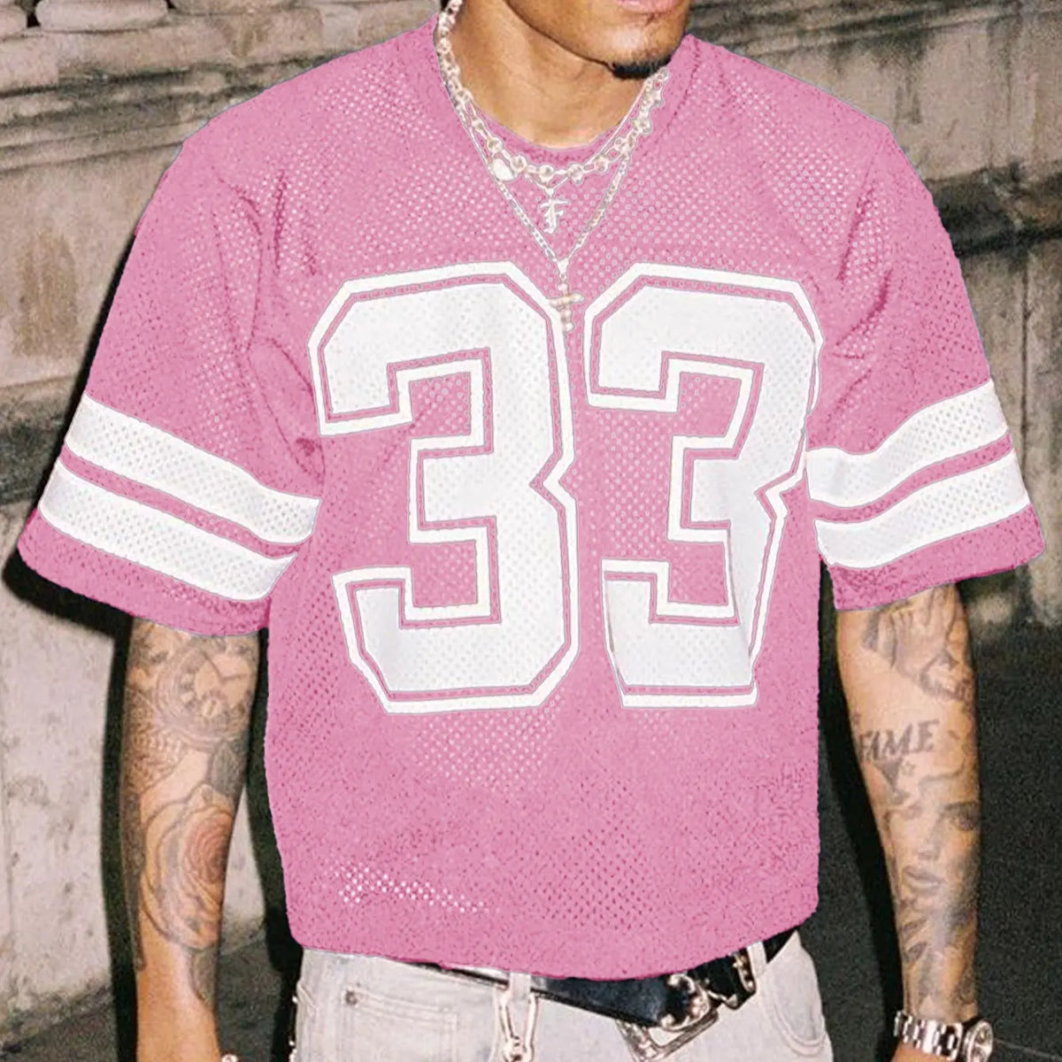 DealsForYouDays Spring To Summer Jersey Shirts Mesh Number Graphic Crew Neck Short Sleeve Streetwear Tee Loose Tops