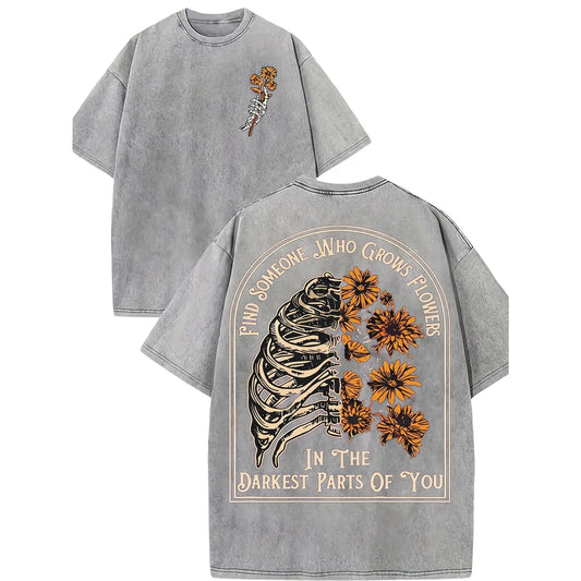 Men's Classic 230g Washed Cotton Short-Sleeve T-Shirt - Sunflower Vintage Graphic, Structured Heavyweight, Casual Round Neck, Vibrant Prints, All-Seasons, Long-Lasting Color, All-Day Comfort Menswear