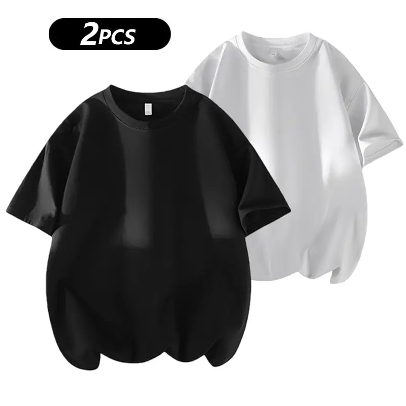 Men's 100% cotton Crew  T-Shirts Set - Soft Loose Fit Navy Gray Black for Casual Daily Wear Streetwear Crewneck