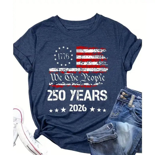 Men's Oversize Loose Premium 100% Cotton Breathable Short-Sleeve Round Neck Fashion Menswear Tee - Casual, Letter Print "We The People" Betsy Ross Graphic, Distressed Vintage Top for 4th of July, Anniversary
