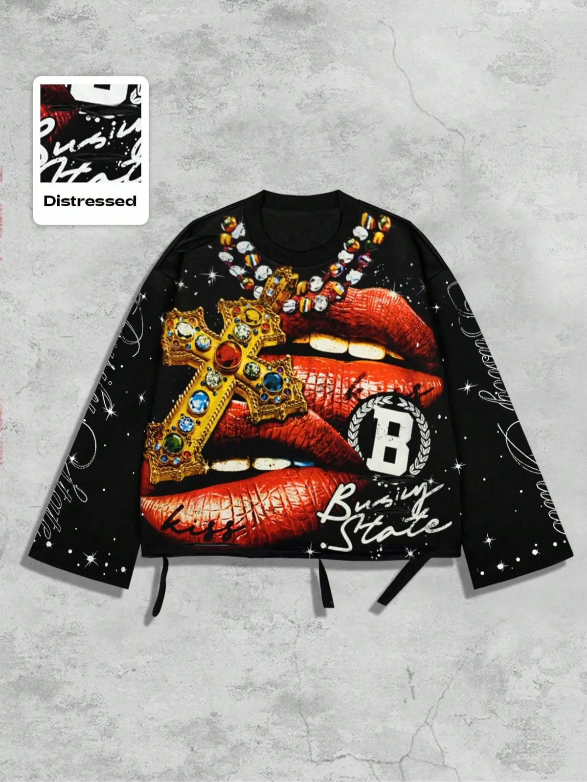 Men's Vintage Street Style Saint Graphic Print Long Sleeve Round Neck T-Shirt, Loose-Fitting Short Fit, Fall 2000s Fashion, Streetwear, Casual Clothes