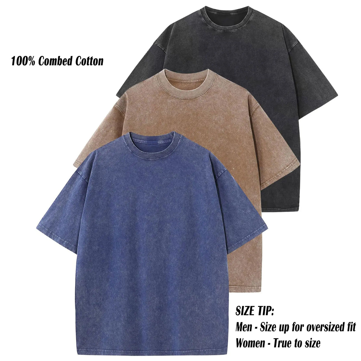 ARSSM 3 Pack Acid Wash Unisex Oversized Cotton T-Shirt Crew Neck Half Short Sleeve Summer Top Casual Loose Fit Solid Streetwear Comfortable Tees Basic Womenswear Shortsleeve Tshirt