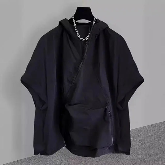 Unisex Loose Casual Asymmetric Diagonal Zipper Big Pocket Hooded Cargo Ves, Men's Summer Casual T-Shirt, Sleeveless Solid Color Top Menswear Vest