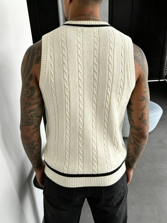 Men's Knitted Home Wear Vest, Street Style Crochet Top, Soft Comfortable Fabric, Loose Fit, Casual Solid Pattern, All Seasons, Streetwear Tank Vest, Loose Fitting Vest