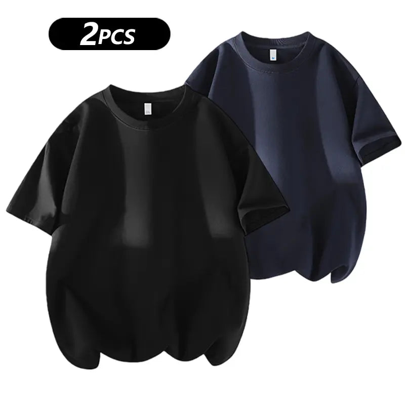 Men's 100% cotton Crew  T-Shirts Set - Soft Loose Fit Navy Gray Black for Casual Daily Wear Streetwear Crewneck