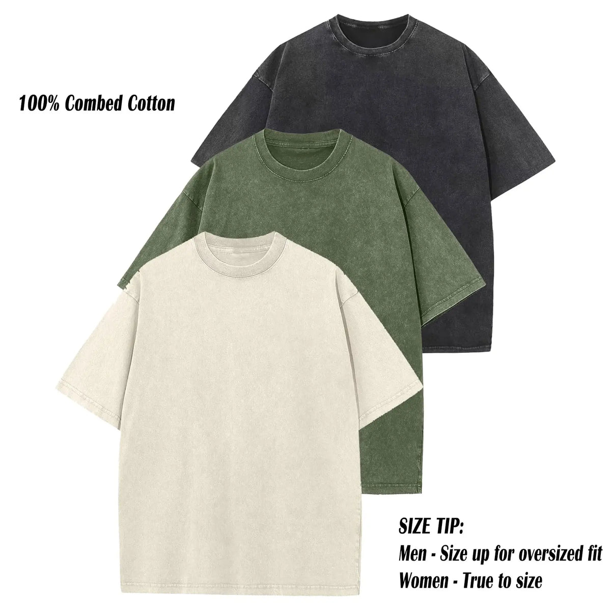 ARSSM 3 Pack Acid Wash Unisex Oversized Cotton T-Shirt Crew Neck Half Short Sleeve Summer Top Casual Loose Fit Solid Streetwear Comfortable Tees Basic Womenswear Shortsleeve Tshirt