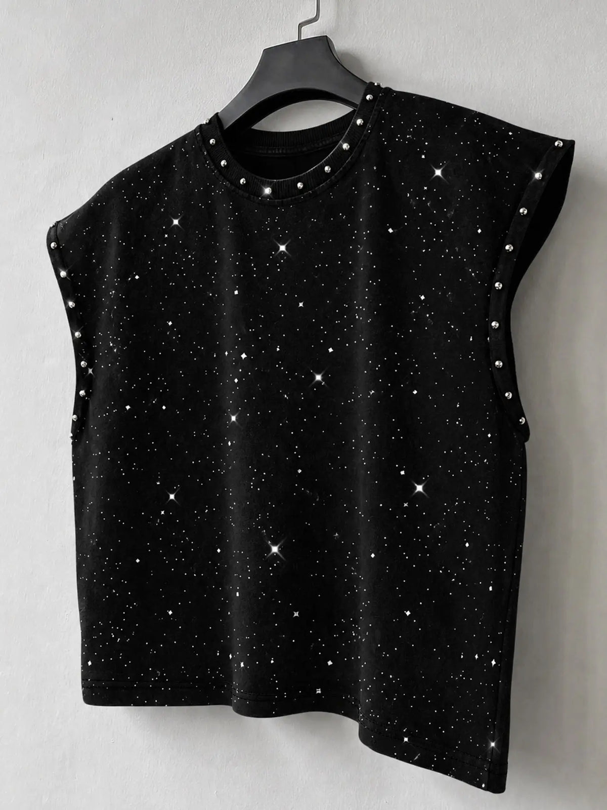 Men's Round Neck Vest, Rhinestone Print, Casual Short Sleeve, Slim Fit, Geometric Pattern, All Seasons, Outdoor & Party Wear