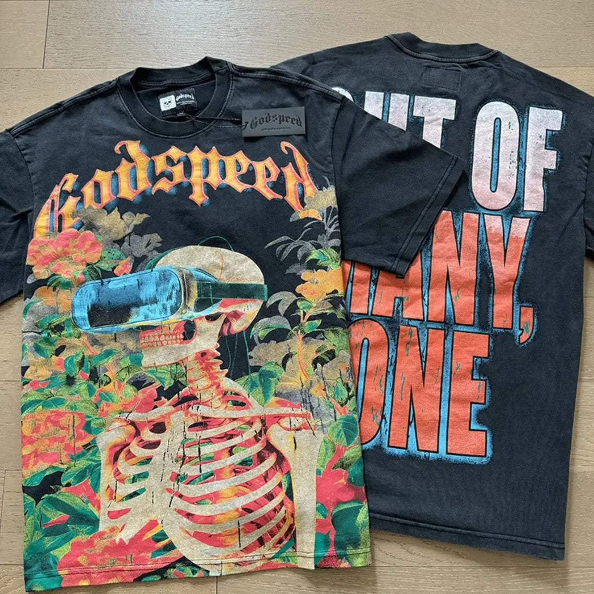 European American Casual Y2K GODSPEED Trade Rock Band Retro Washing Short Sleeve T-Shirt Casual Loose Men Women Couples Bottom Shirt
