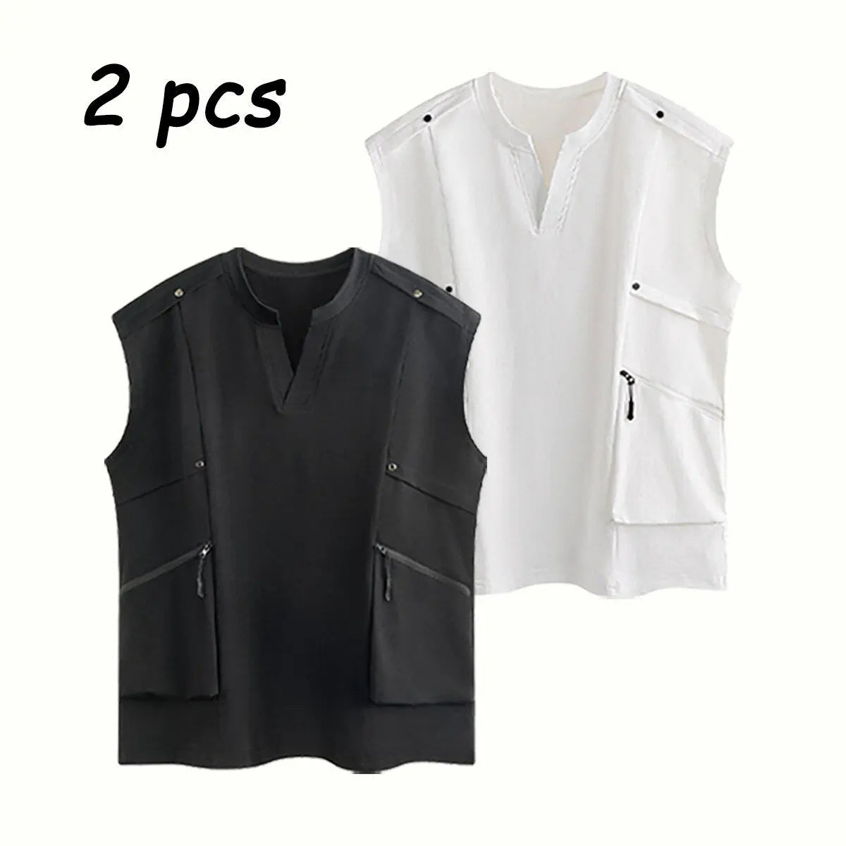 2-Pack Men’s Minimalist Cargo Vest – Loose Fit Breathable Sleeveless Shirt for Everyday Casual Wear