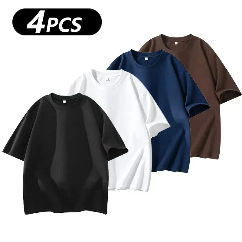 Men's 100% cotton Crew  T-Shirts Set - Soft Loose Fit Navy Gray Black for Casual Daily Wear Streetwear Crewneck
