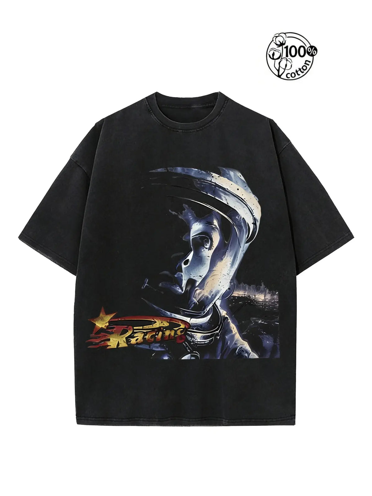 Out of This World Slogan Astronaut Pattern Cyberpunk Space Short Sleeve T-Shirt, Dark Punk Y2K Style, Unisex Streetwear Fashion