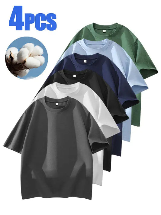 Men's 100% cotton Crew  T-Shirts Set - Soft Loose Fit Navy Gray Black for Casual Daily Wear Streetwear Crewneck