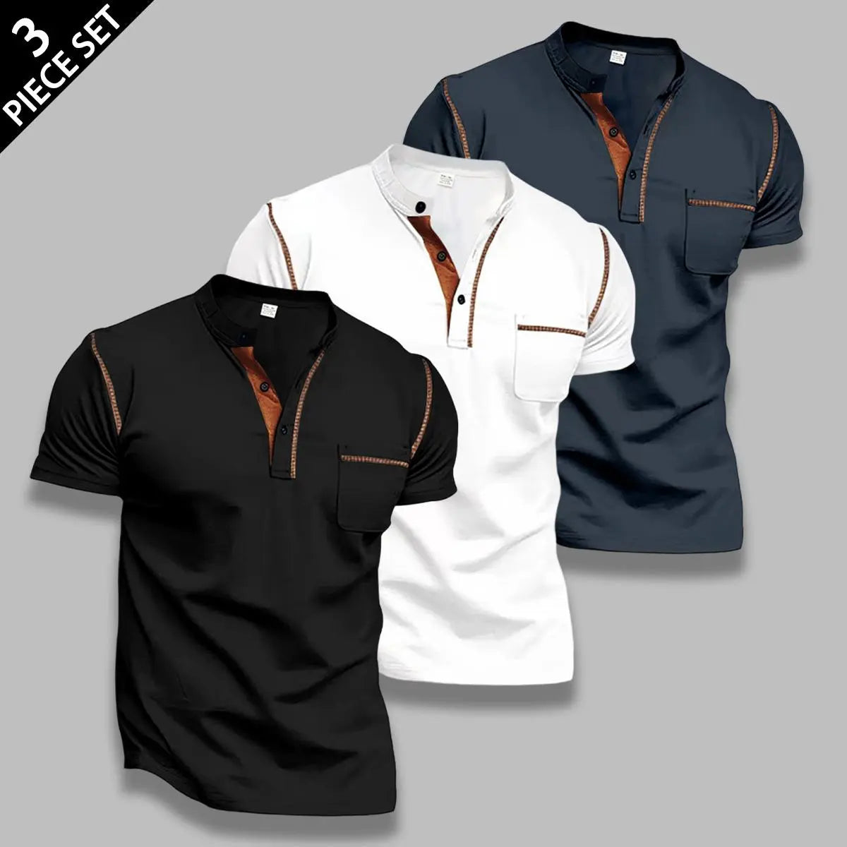 Men's 4-Pack Slim Fit Shortsleeve Henley T-Shirts, Classic Stylish Menswear Tops with Chest Pocket, Contrast Stitch, Breathable Fabric for Daily Wear