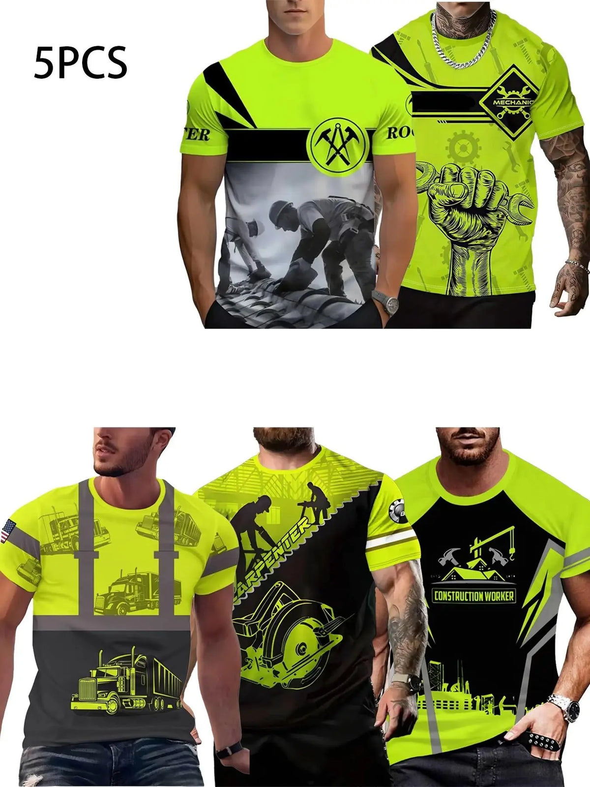 Set of 5, Striped Print Men'S Stylish Casual Short-Sleeve T-Shirts, Gradient Color Summer Round-Neck Quick-Dry Breathable Short-Sleeve T-Shirts, Casual Tee