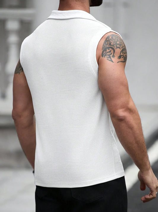 Men's Minimalist Japanese Aesthetic Knit Vest, Fuji Mountain Embroidery Sleeveless Top, Business Casual Slim Fit