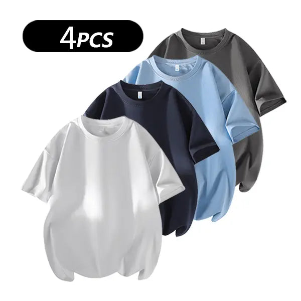Men's 100% cotton Crew  T-Shirts Set - Soft Loose Fit Navy Gray Black for Casual Daily Wear Streetwear Crewneck