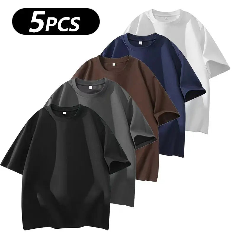 Men's 100% cotton Crew  T-Shirts Set - Soft Loose Fit Navy Gray Black for Casual Daily Wear Streetwear Crewneck