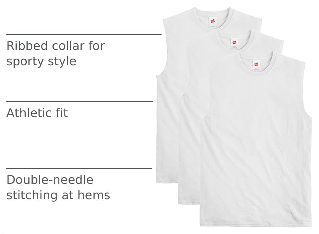 Hanes Men's Essentials Midweight Muscle T-Shirt Pack, Cotton Muscle Tank Shirts, 3-Pack